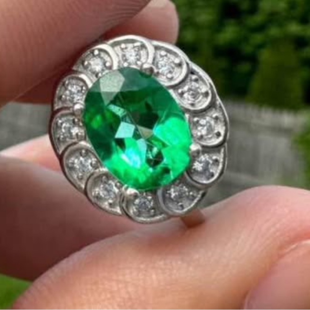 Natural Green topaz diamond ring gold on 925 sterling silver lk emerald band 7